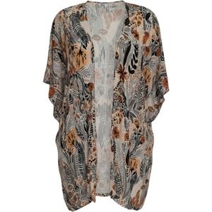 Comfyluxe Floral Botanical Open Front Kimono Wrap O/S Cover Up Lightweight Beach